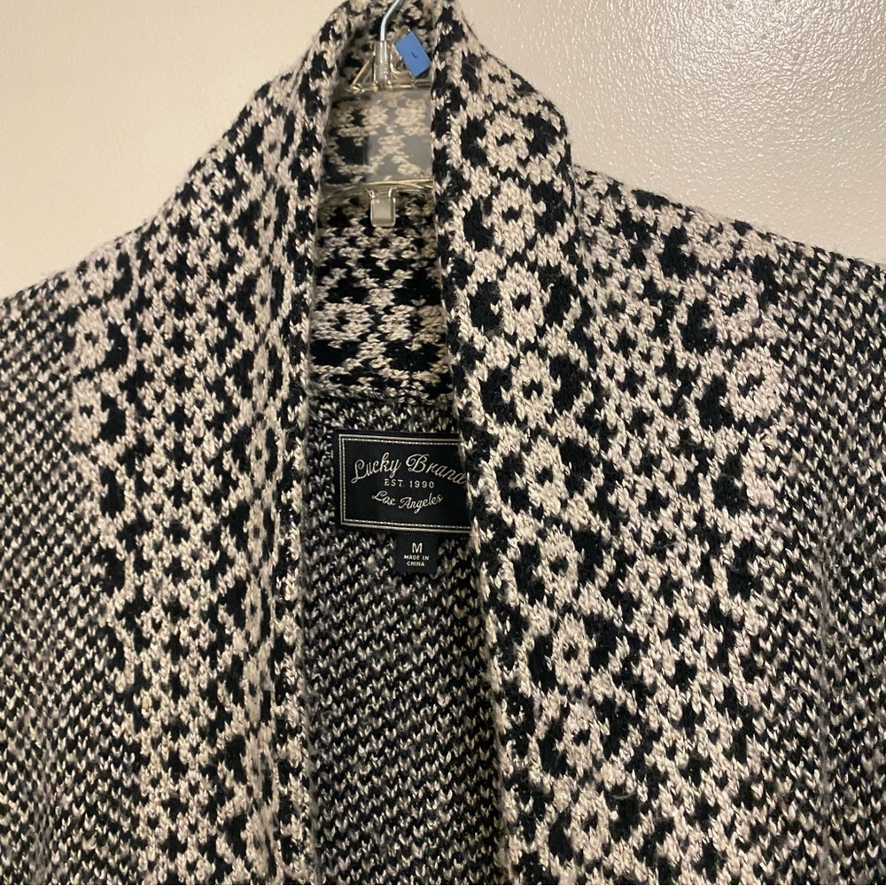 Lucky Brand Womens Open Front Cardigan Sweater M Medium Black White - Picture 3 of 9